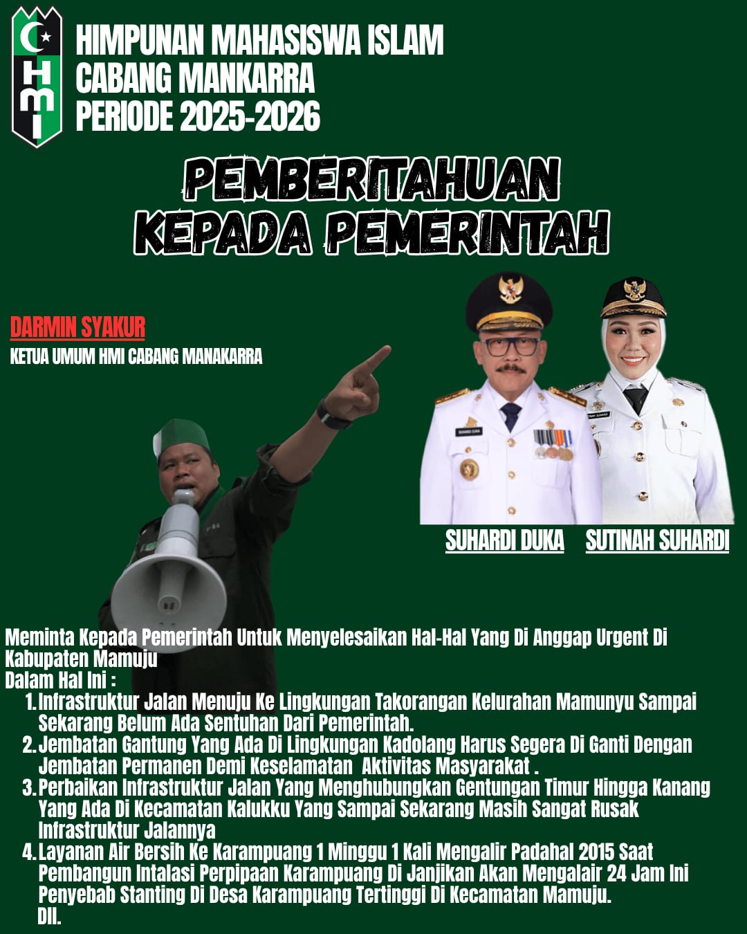 Darmin Syakur (Ketua Umum HMI Cabang Manakarra)